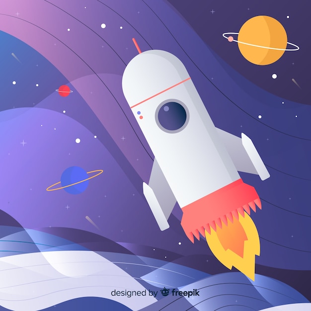 Gradient galaxy background with a rocket