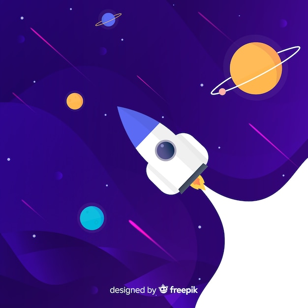 Free vector gradient galaxy background with a rocket