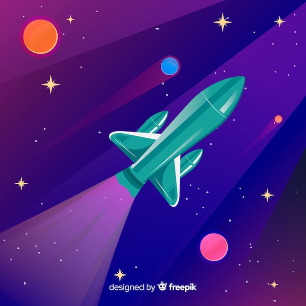 Free vector gradient galaxy background with a rocket