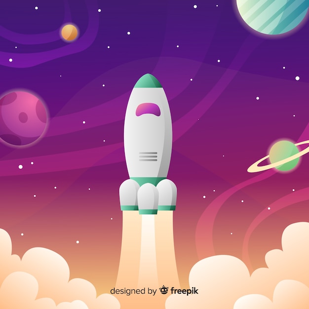 Gradient galaxy background with a rocket