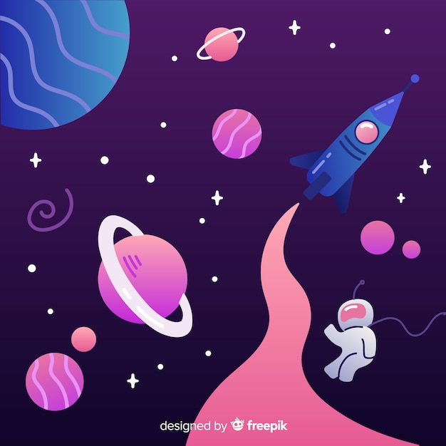 Free vector gradient galaxy background with a rocket