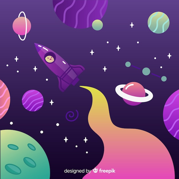 Gradient galaxy background with a rocket