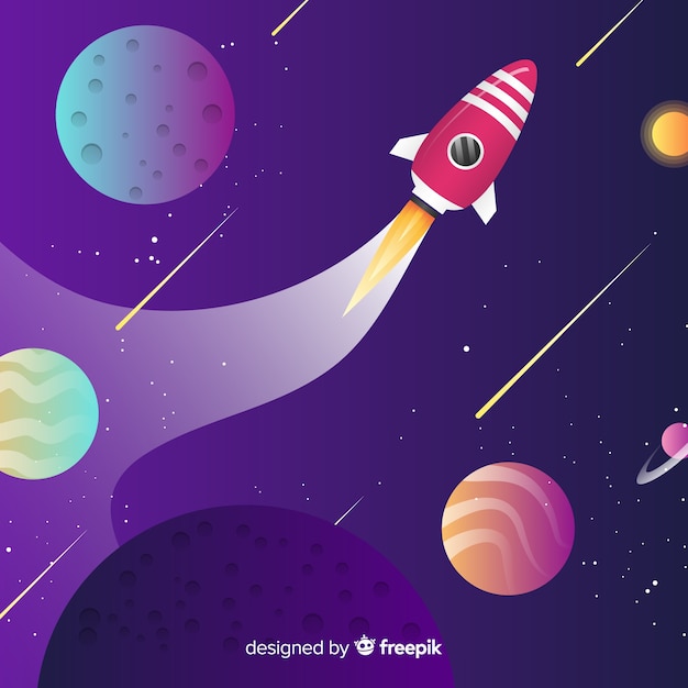 Free vector gradient galaxy background with a rocket