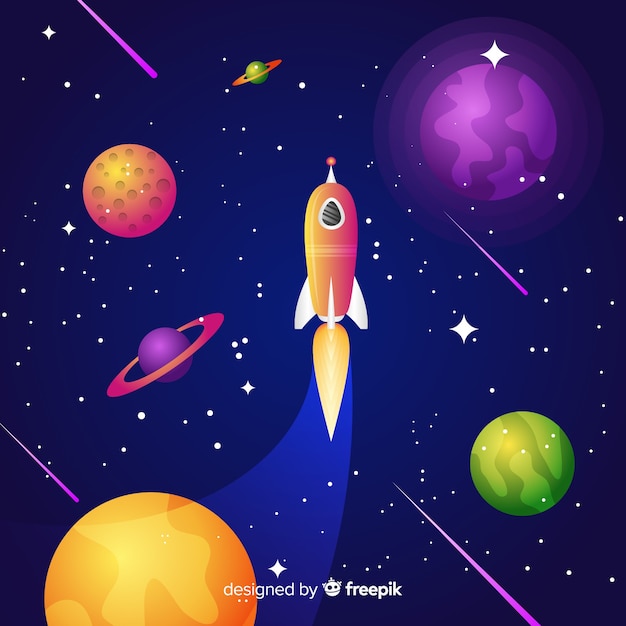 Gradient galaxy background with a rocket