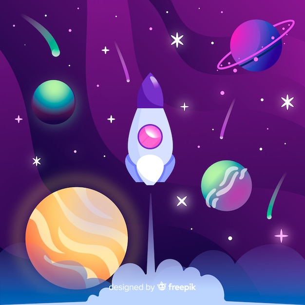 Gradient galaxy with rocket background