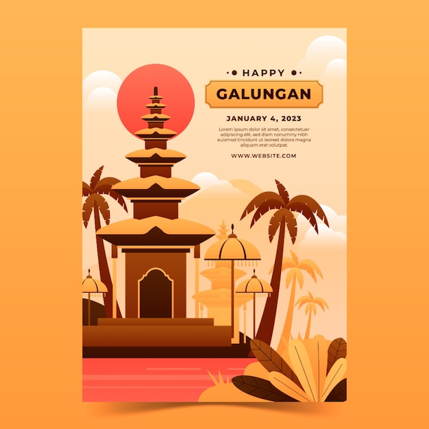 Free vector gradient galungan celebration vertical poster template