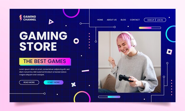 Gradient gaming concept landing page