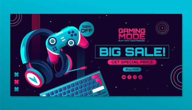 Free vector gradient gaming setup sale banner