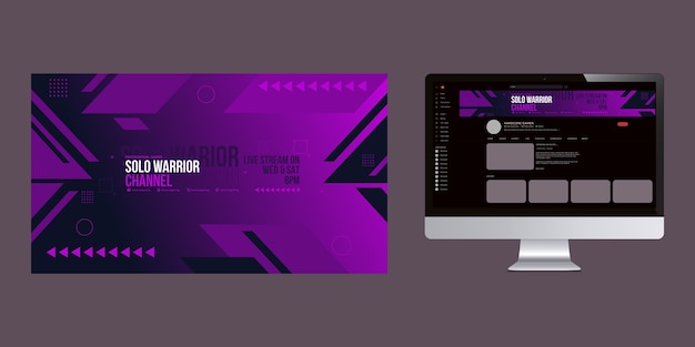 Gradient gaming youtube channel art free vector download