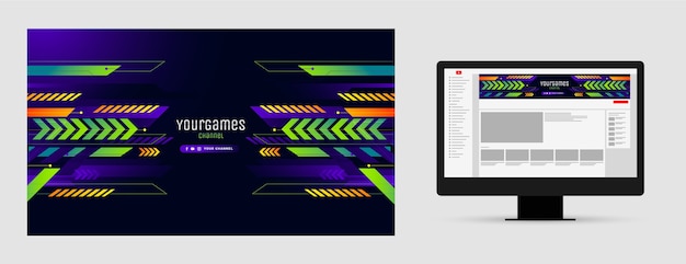 Vettore gratuito grafica del canale di youtube per giochi a gradiente