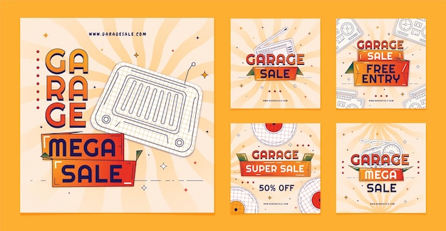 Бесплатное векторное изображение Шаблон поста в instagram с градиентной гаражной распродажей