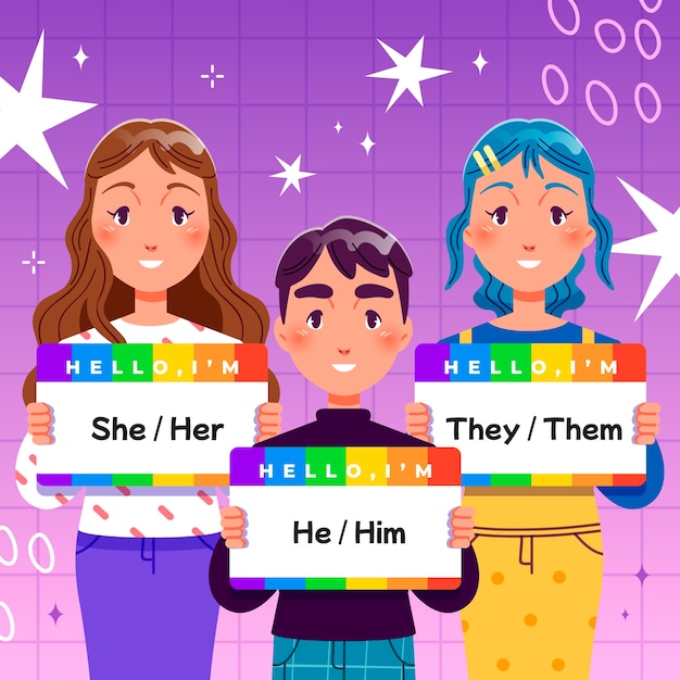 Free vector gradient gender pronouns illustration