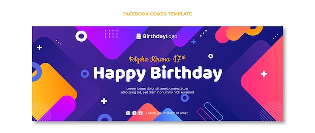 Бесплатное векторное изображение Градиентная геометрическая обложка для фейсбука на день рождения