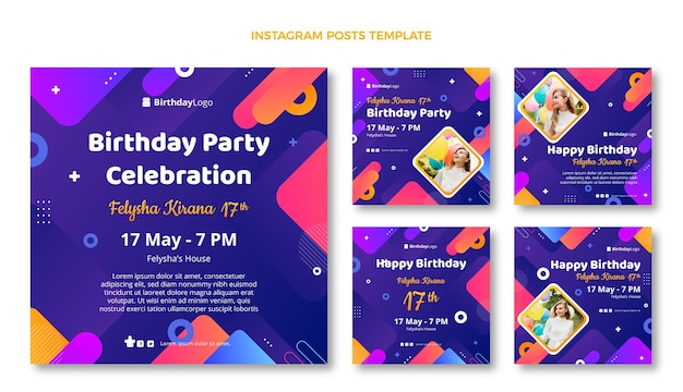 Gradient geometric birthday instagram posts