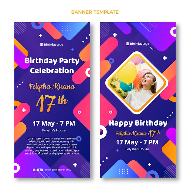 Gradient geometric birthday vertical banners