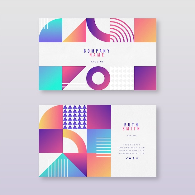 Free vector gradient geometric double-sided horizontal business card template