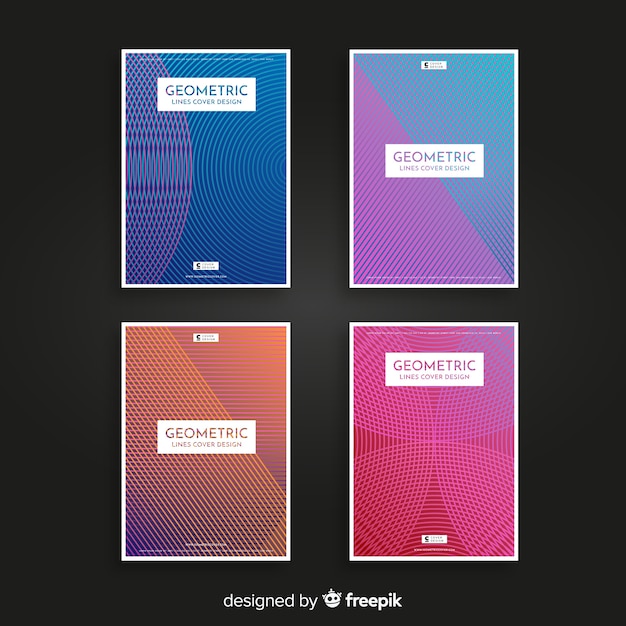 Free vector gradient geometric lines brochure template collection