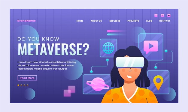 Free vector gradient geometric metaverse landing page