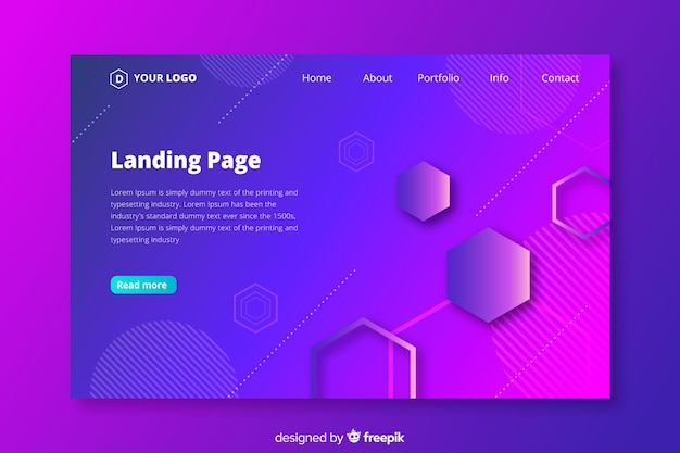 Gradient geometric shapes landing page template