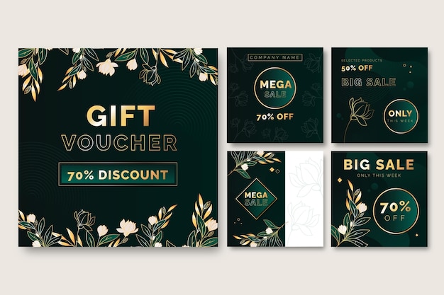 Gradient gift voucher instagram post collection Free Vector