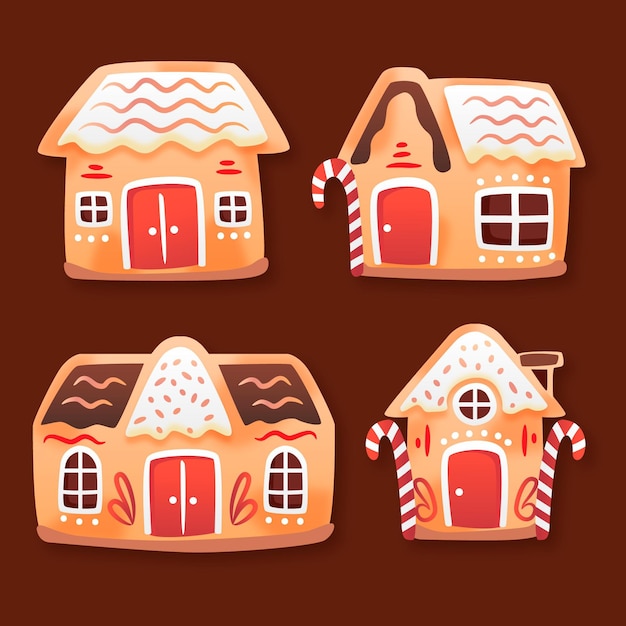 Free vector gradient gingerbread houses collection