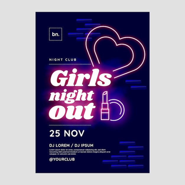 Vettore gratuito modello di poster di luce al neon per ragazze sfumate