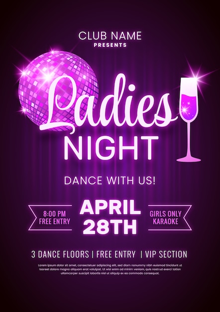 Free vector gradient girls night neon poster template