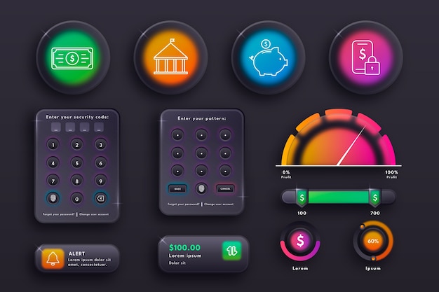 Gradient glassmorphism element set