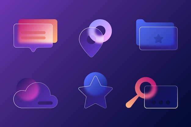 Vettore gratuito set di elementi di vetromorfismo sfumato