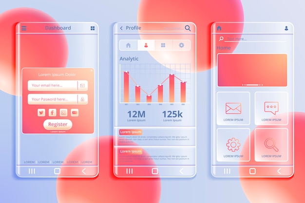 無料ベクター グラデーションglassmorphismモバイルアプリテンプレート