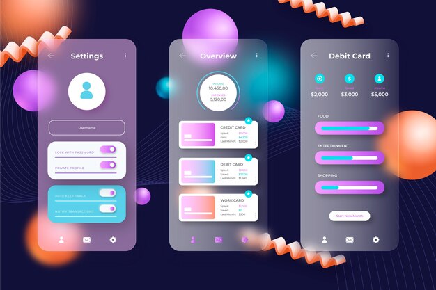 Шаблон мобильного приложения Gradient Glassmorphism