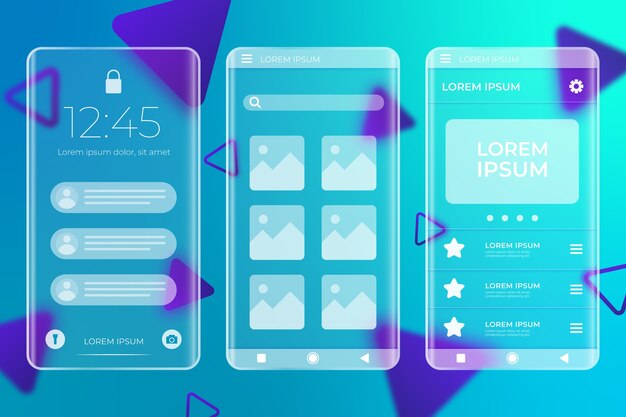 Free vector gradient glassmorphism mobile app template