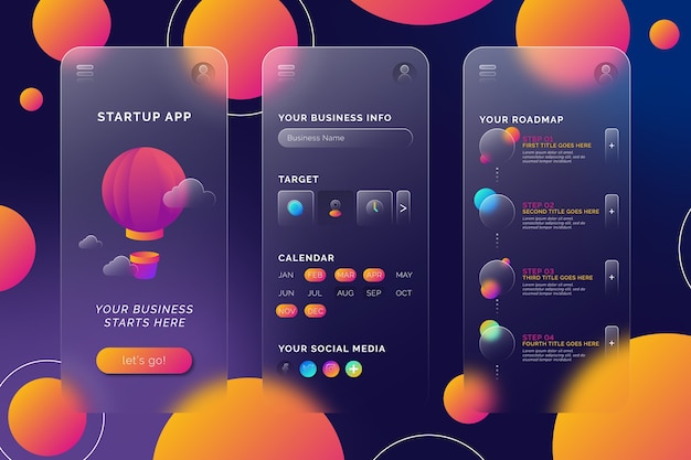 Free vector gradient glassmorphism mobile app template