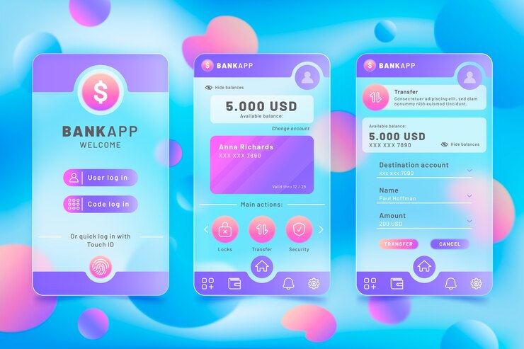 Бесплатный Вектор шаблон мобильного приложения gradient glassmorphism