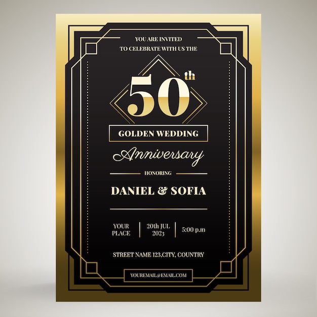 Free vector gradient golden anniversary invitation