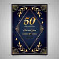 Free vector gradient golden anniversary invitation