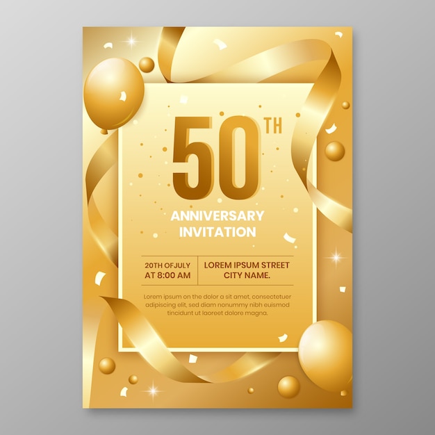 gradient golden anniversary invitation