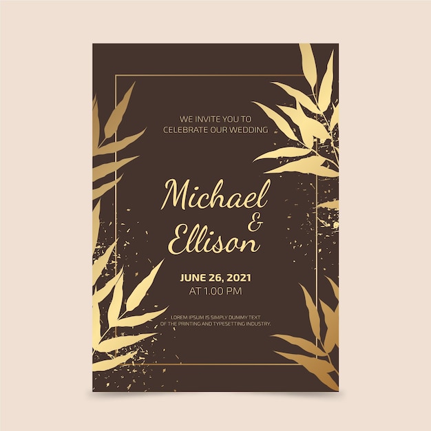 Free vector gradient golden floral wedding invitation template