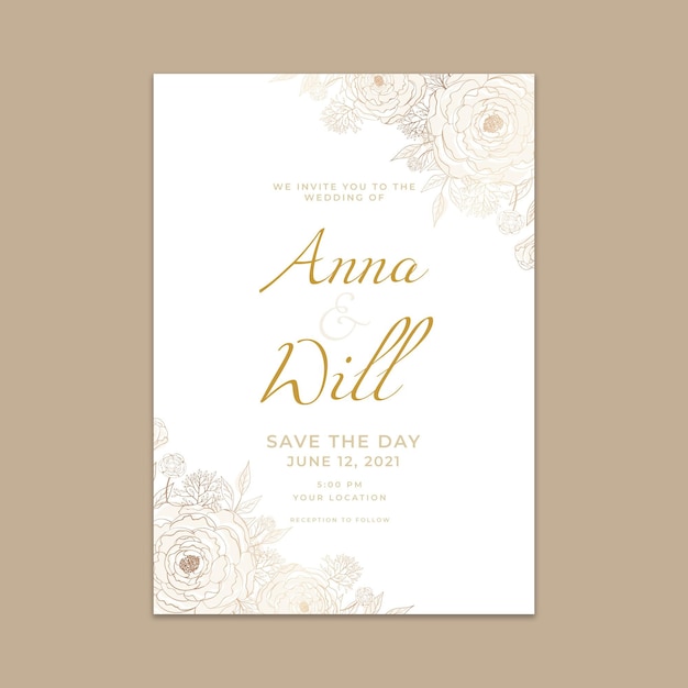 Gradient golden floral wedding invitation template