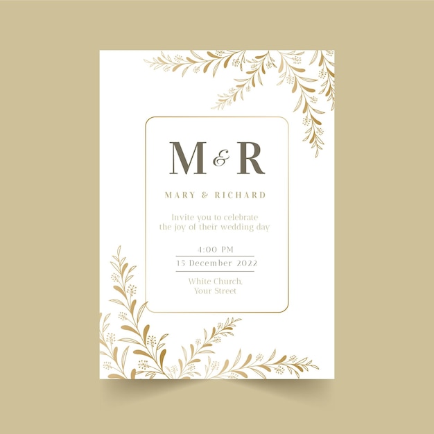 Gradient golden floral wedding invitation template