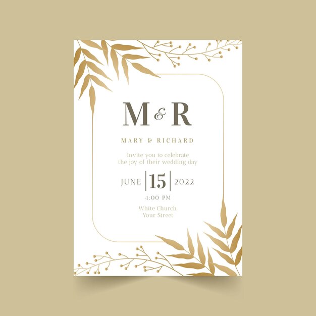 Gradient golden floral wedding invitation template