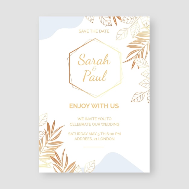 Gradient golden floral wedding invitation