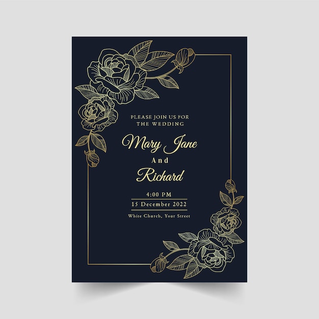 Gradient golden floral wedding invitation