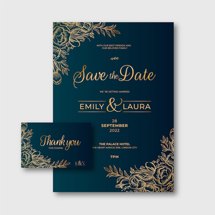 Free Vector gradient golden floral wedding invitation