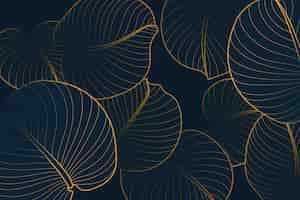 Free vector gradient golden linear background with august lily leaves