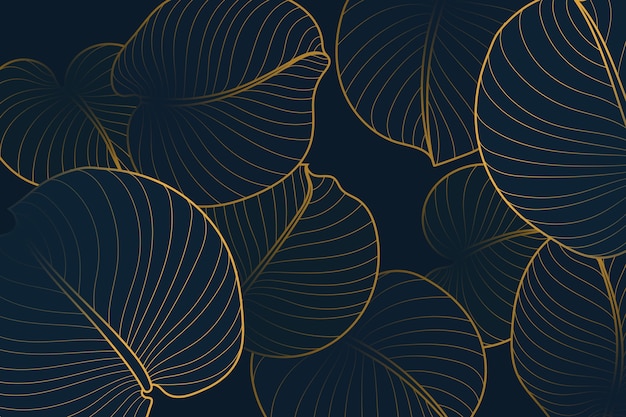 Gradient golden linear background with august lily leaves