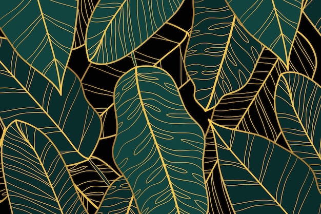 Градиент золотой линейный фон с банановыми листьями
