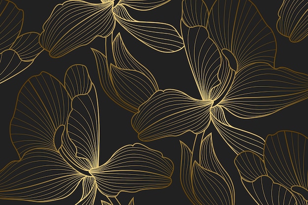 Gradient golden linear background with lily flowers design