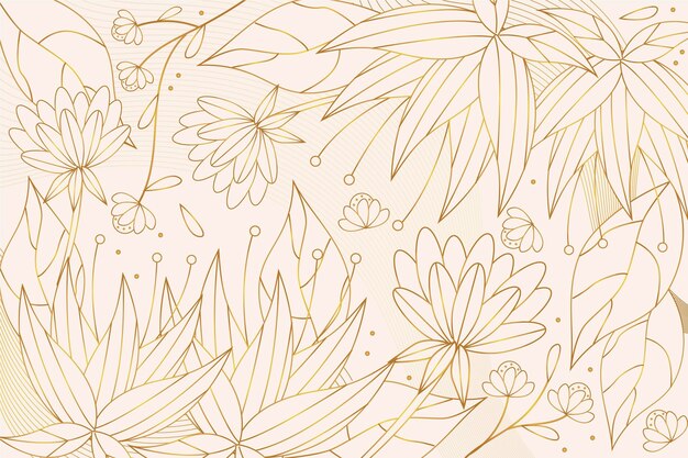 Gradient golden linear background with various plants