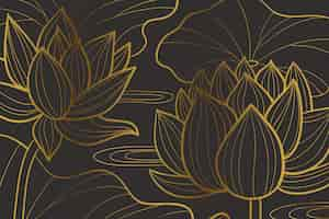 Free vector gradient golden linear background with waterlily shapes